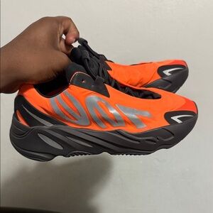 Yeezy Vibrant Orange and Gray Sneakers